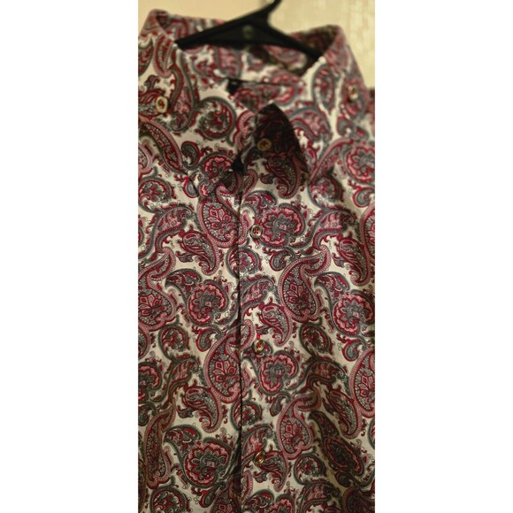 Jared Lang Shirt Mens XL White & Red Cotton Paisley Long Sleeve Regular Fit - Picture 4 of 7